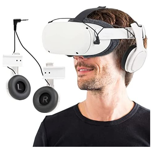 Globular Cluster 스테레오 베이스 VR 헤드폰 Custom Made Oculus Quest 2 Elite Head Strap & Original Strap-On Ear 3D 360 Degree 사운드 Integrated Must Have 악세사리 Printed Black