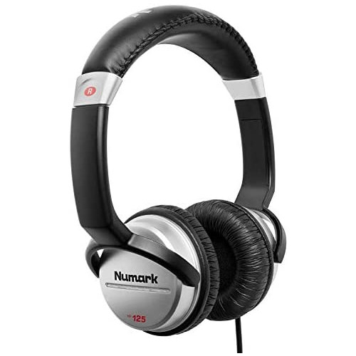 Numark HF125 Ultra-Portable 프로페셔널 DJ 헤드폰 6ft 케이블 40mm Drivers Extended Response & Closed Back 디자인 Superior Isolation