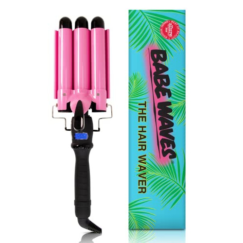 Trademark Beauty Babe Waves 3 Barrel Curling 아이언 헤어 Waver 1.1 Inch Quick 히트 조절되는 Temperature Curler Perfect Beach Styling Tools 28mm Limited Edition Ceramic Wand Black