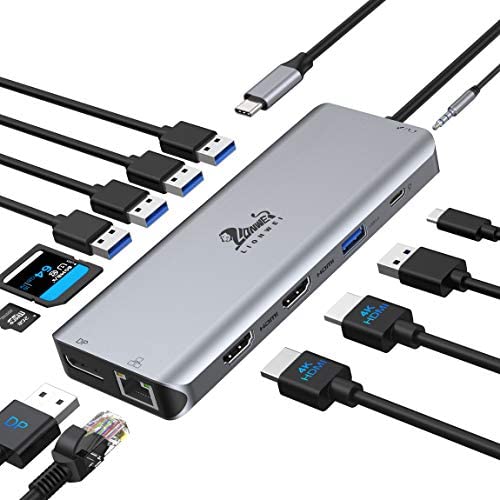 USB C 도킹 스테이션 듀얼 모니터 13 1 Triple Display 랩탑 2 HDMI+DP+Ethernet+5USB+SD/TF+USB PD+Audio MacBook Pro/Air/Dell/HP/Lenovo/Thinkpad More Type-C Laptops