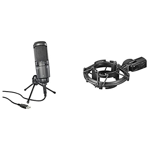 Audio-Technica Condenser Microphone AT2020USB+ Black & Shock Mount AT8458a