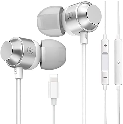 Earbuds Headphones Wired Stereo Noise Earphones with Microphone and Volume Control, [Apple MFi Certified] Lightning Connector Compatible with iPhone 13/12/11 Pro Max/Xs Max/XR/X/7/8 Plus More - Black