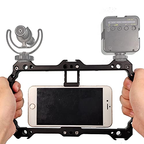 WONIUKE Smartphone Video Rig,Filmmaking Vlogging Rig Phone Video Stabilizer Aluminium Alloy Grip Tripod with 5 Cold Shoe Mount for Videomaker Videographer Tripod Holder Compatible with Smart Phones