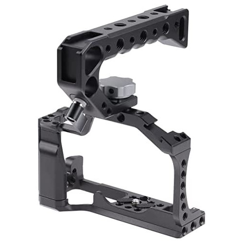 Hersmay R5 R6 Cage with Top Handle,Aluminium Alloy Camera Cage for Canon EOS R5 R6 Mirrorless Cameras, Vlogging Video Shooting Filmmaking Rig Stabilizer with 1/4" Mounting and 3/8" Arri Locating Hole