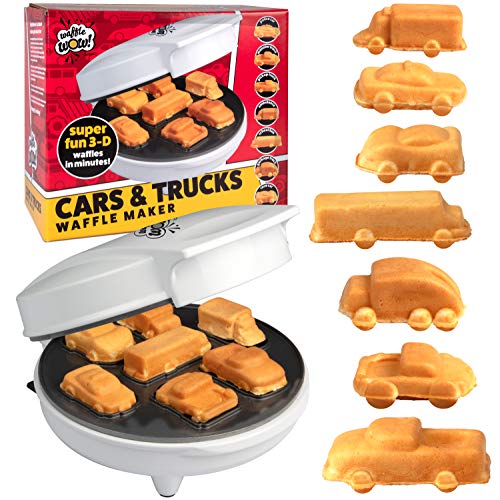 Car Mini Waffle Maker - Make 7 Fun, Different Race Cars, Trucks, and Automobile Vehicle Shaped Pancakes - Electric Non-Stick Pan Cake Kids Waffler Iron, Great for Holiday Breakfast or Unique Gift