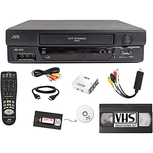JVC VCR VHS Transfer w/Remote, USB Adapter, HDMI Converter (Renewed)