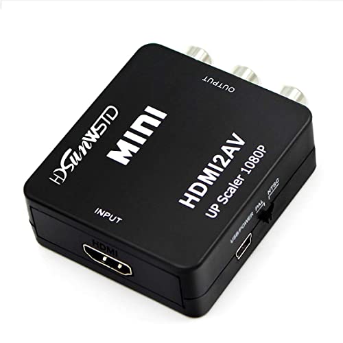 HDSUNWSTD HDMI to RCA 1080P HDMI to AV 3RCA CVBs Composite Video Audio Converter Adapter Supporting PAL/NTSC with USB Charge Cable-Black