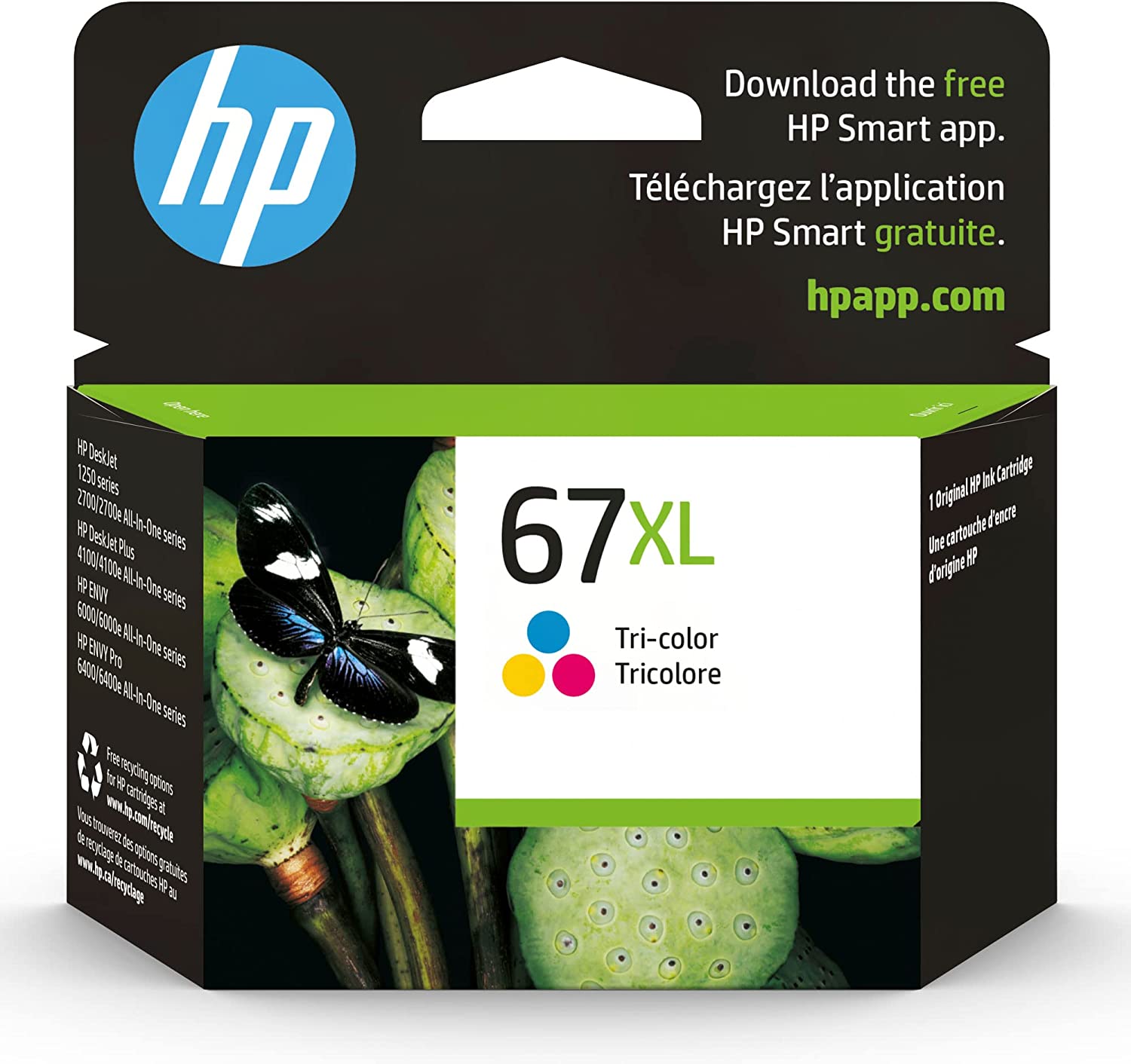 HP 67XL 3색 고수익 잉크 카트리지 | HP DeskJet 1255, 2700, 4100 시리즈, HP ENVY 6000, 6400 시리즈 | 인스턴트 잉크 적격 | 3YM58AN