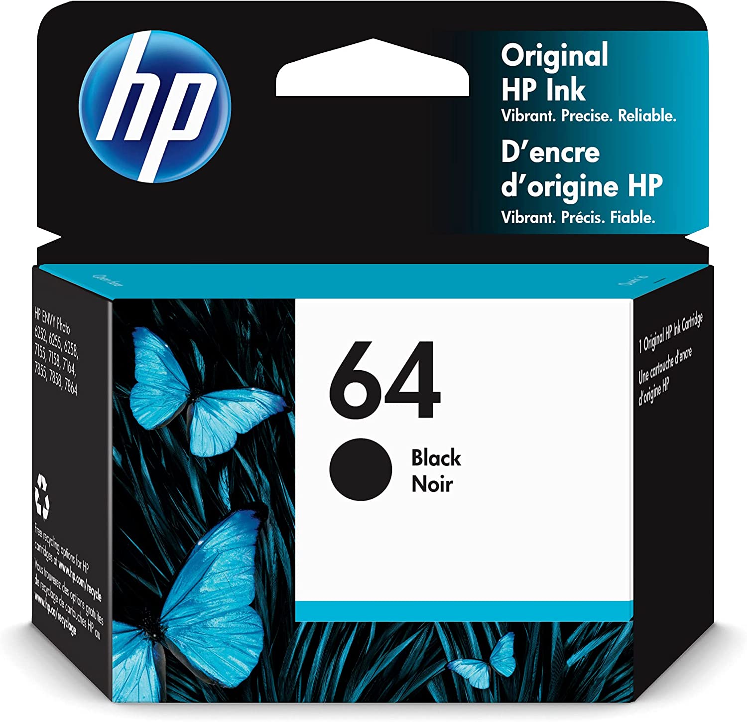 HP 64 블랙 잉크 카트리지 | HP ENVY Enspire 7950e와 함께 작동; ENVY 사진 6200, 7100, 7800; 탱고 시리즈 | 인스턴트 잉크 자격 | N9J90AN