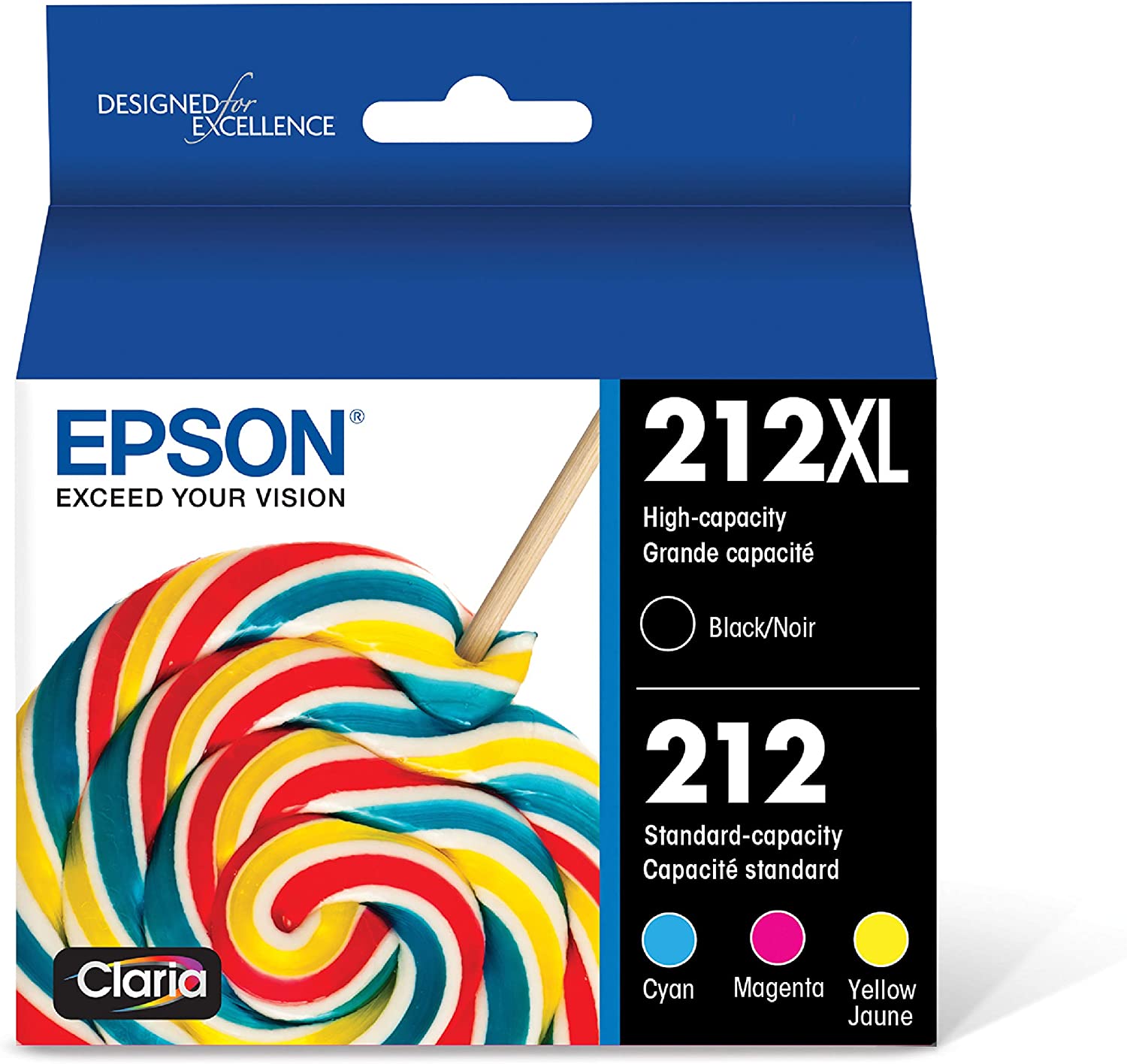 EPSON T212 Claria - 잉크 대용량 블랙 & 스탠다드 컬러 - 엡손 익스프레션 및 워크포스 프린터를 위한 카트리지 콤보 팩 (T212XL-BCS)