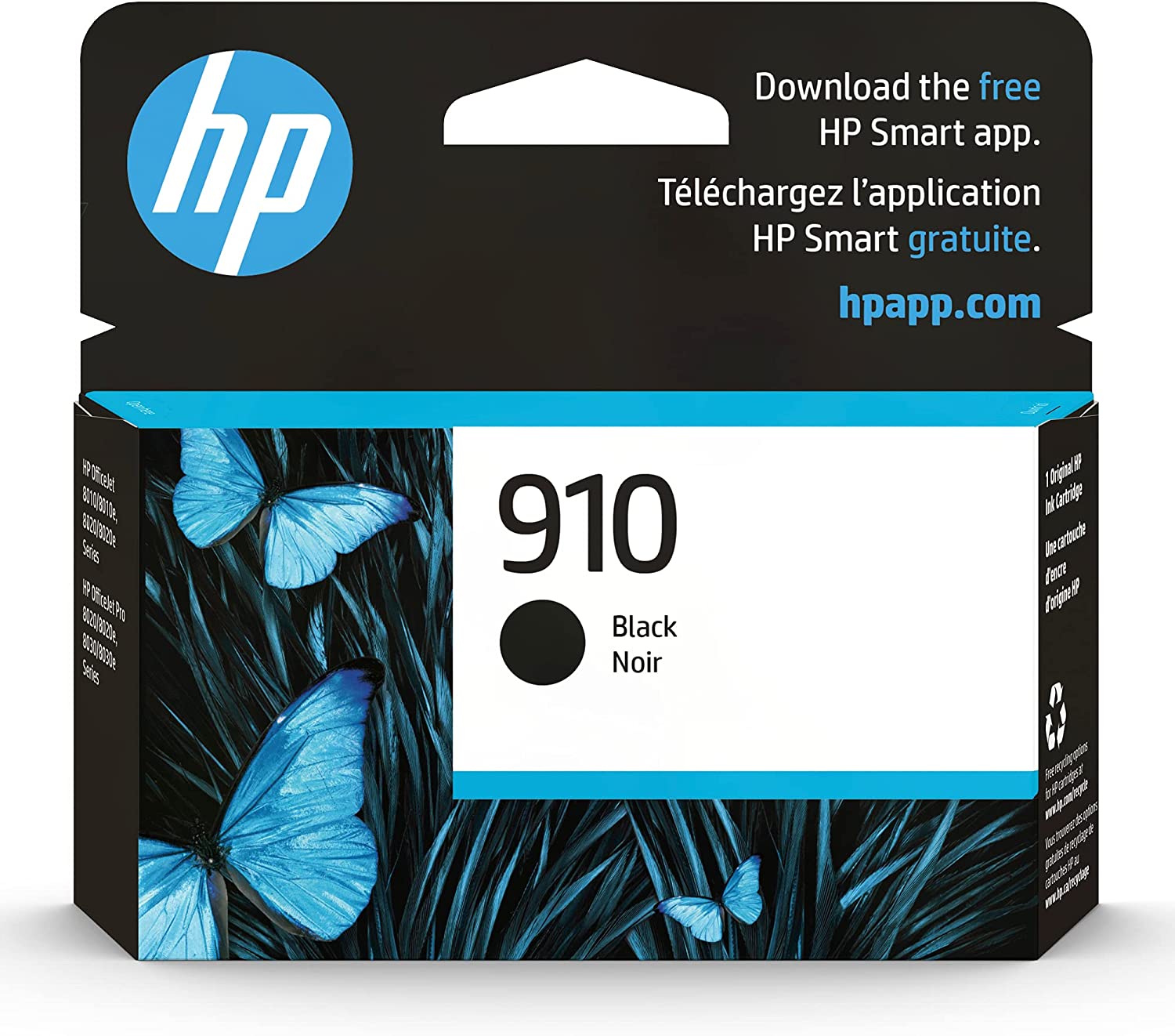 HP 910 블랙 잉크 카트리지 OfficeJet 8010 8020 시리즈 Pro 8030 시리즈와 함께 작동 인스턴트 자격 3YL61AN