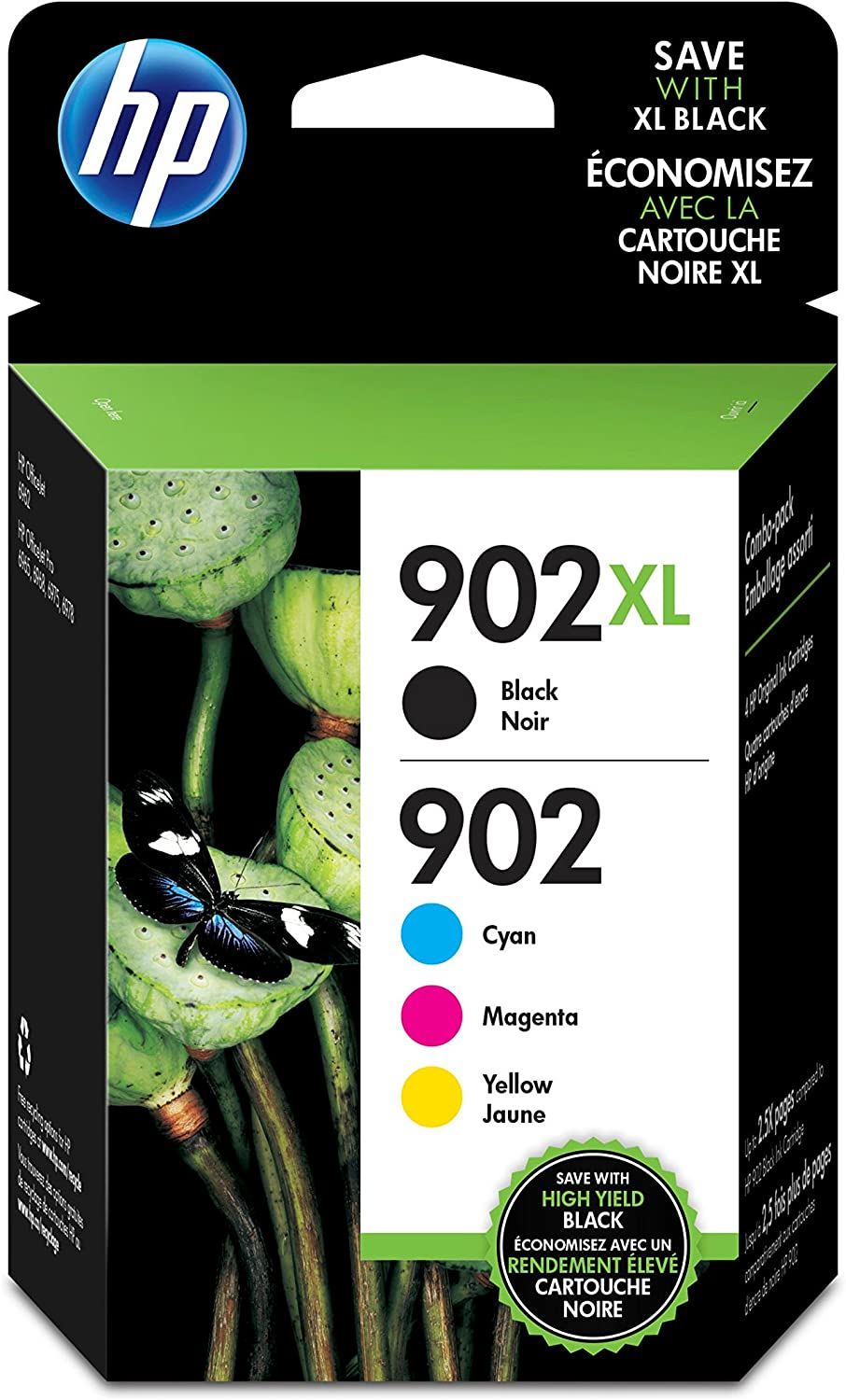 HP 902 / 902Xl (T0a39an) 잉크 카트리지 (Cyan Magenta Yellow Black) 소매 포장의 4팩