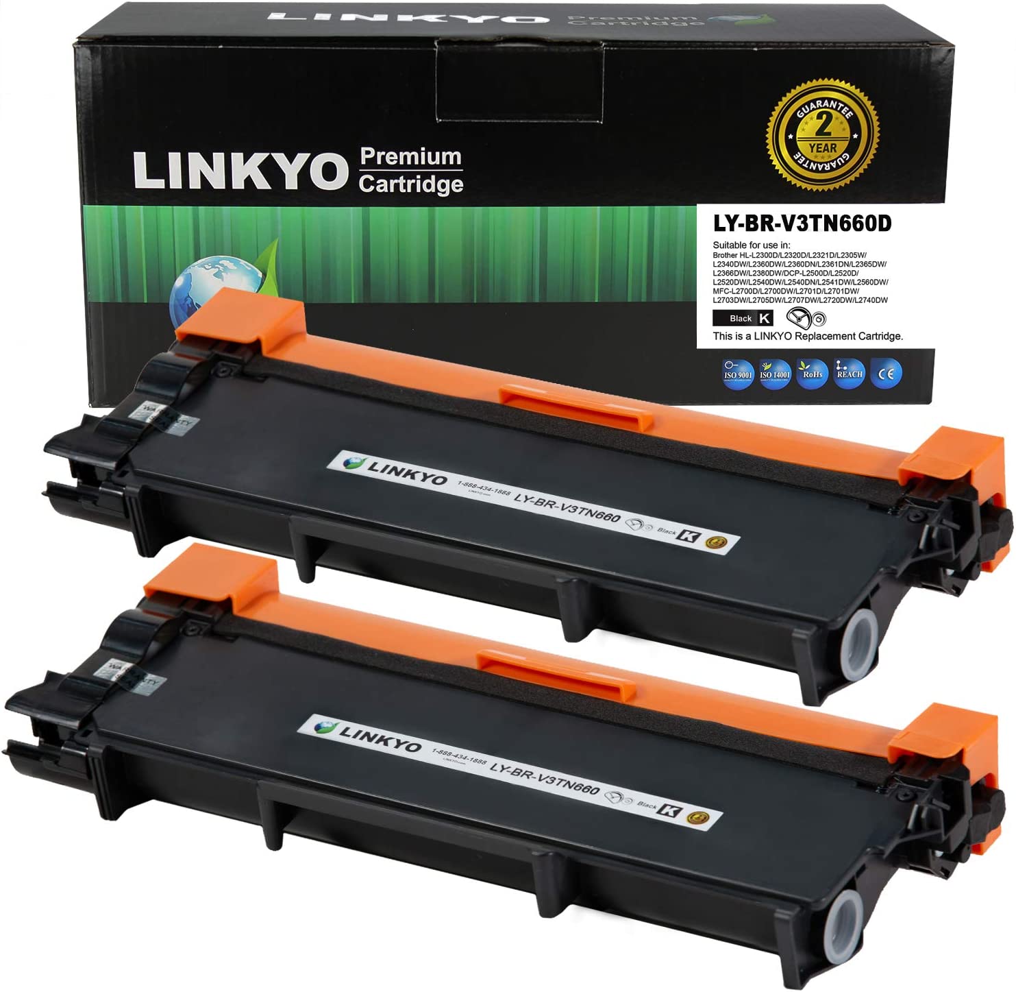 LINKYO 호환 토너 카트리지 교체 TN660 TN630 TN-660 2팩 고수율 디자인 V3