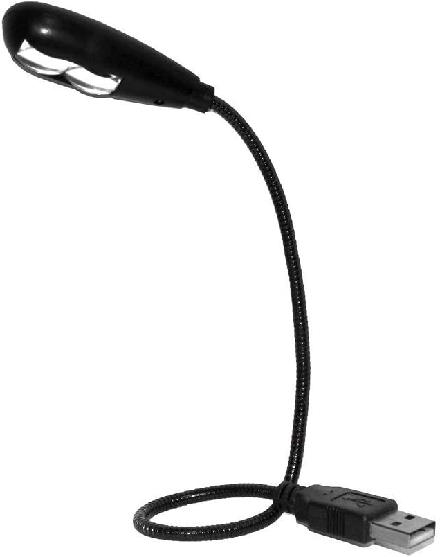 2개의 LED 조명과 유연한 구스넥이 있는 USB 판독 램프 - 노트북 데스크탑 PC 및 MAC 컴퓨터 키보드용 밝기 설정 On/Off 스위치 검은색