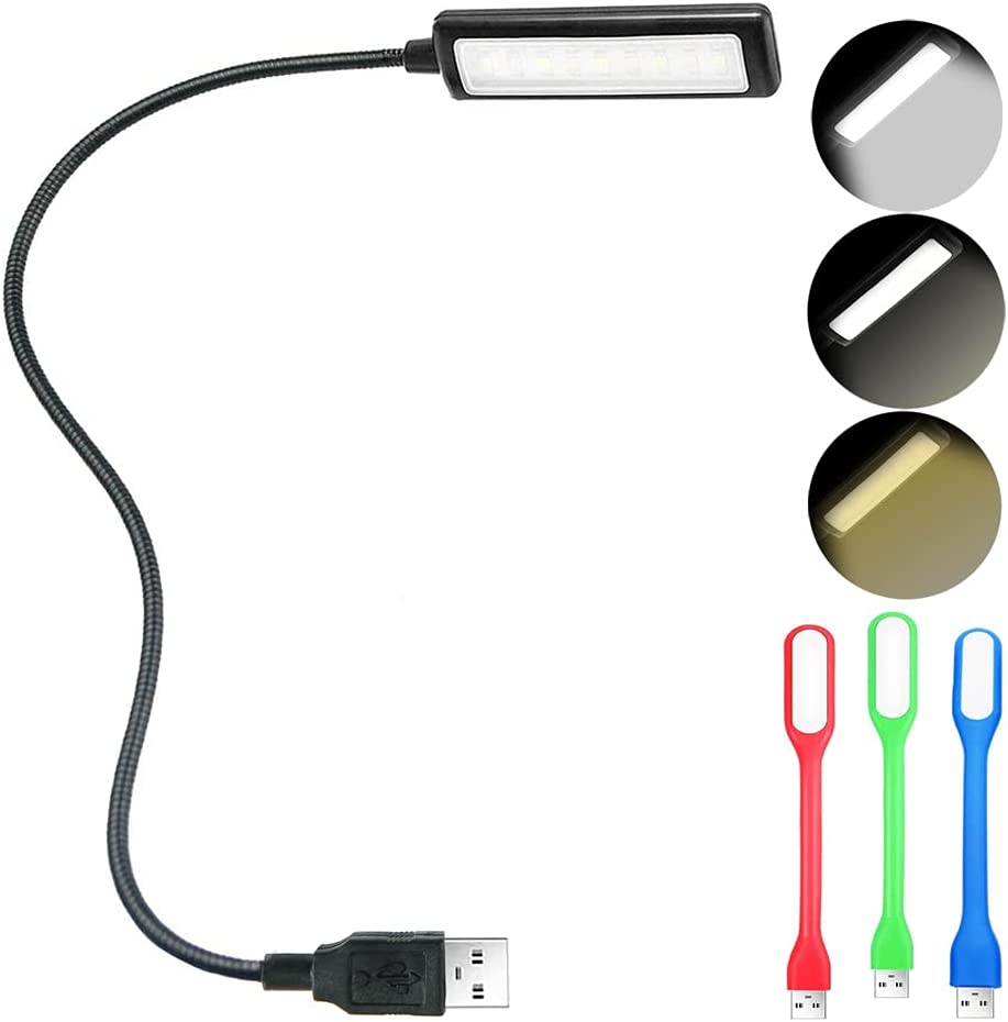 ORIEMARS USB 판독 조명, 노트북 조명, 컴퓨터 조정 가능한 구스넥용 키보드 조명, 3컬러 x 3휘도 USB 램프/1pcs + 3pcs 미니 LED 조명(1+3)