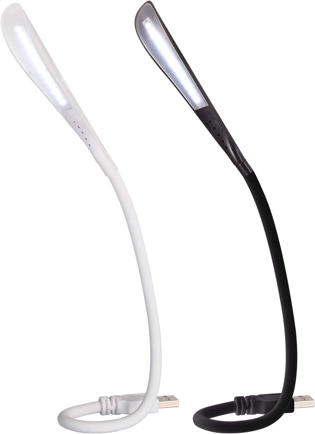 Fpxnb 2팩 USB LED 판독 램프, 조광 가능한 터치 컨트롤 램프, 14개의 LED 비드, 유연하게 조정 가능한 올 앵글 튜브(2개 세트, 블랙 & 화이트)