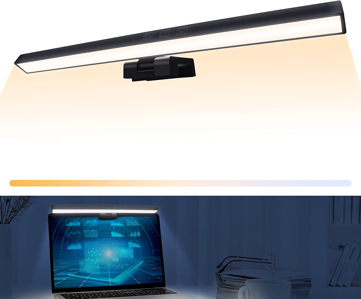 롤형 컴퓨터 모니터 라이트 바 터치 컨트롤 기능이 있는 화면 램프 3색 온도 눈부심 조광 LED 전자 독서용 USB 전원 탁상