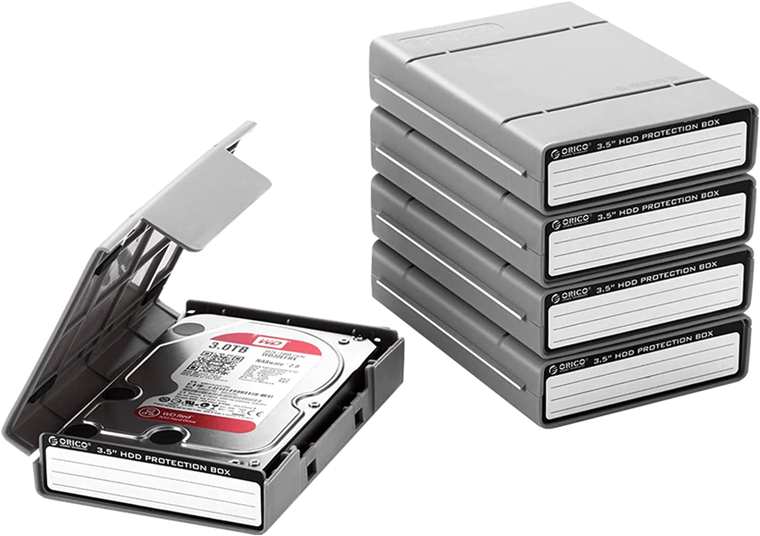 정전기 방지 기능이 있는 ORICO 3.5인치 하드 드라이브 케이스 보호 상자 방진 및 기능 HDD 외장 케이스용 스토리지 그레이 5팩-PHP35