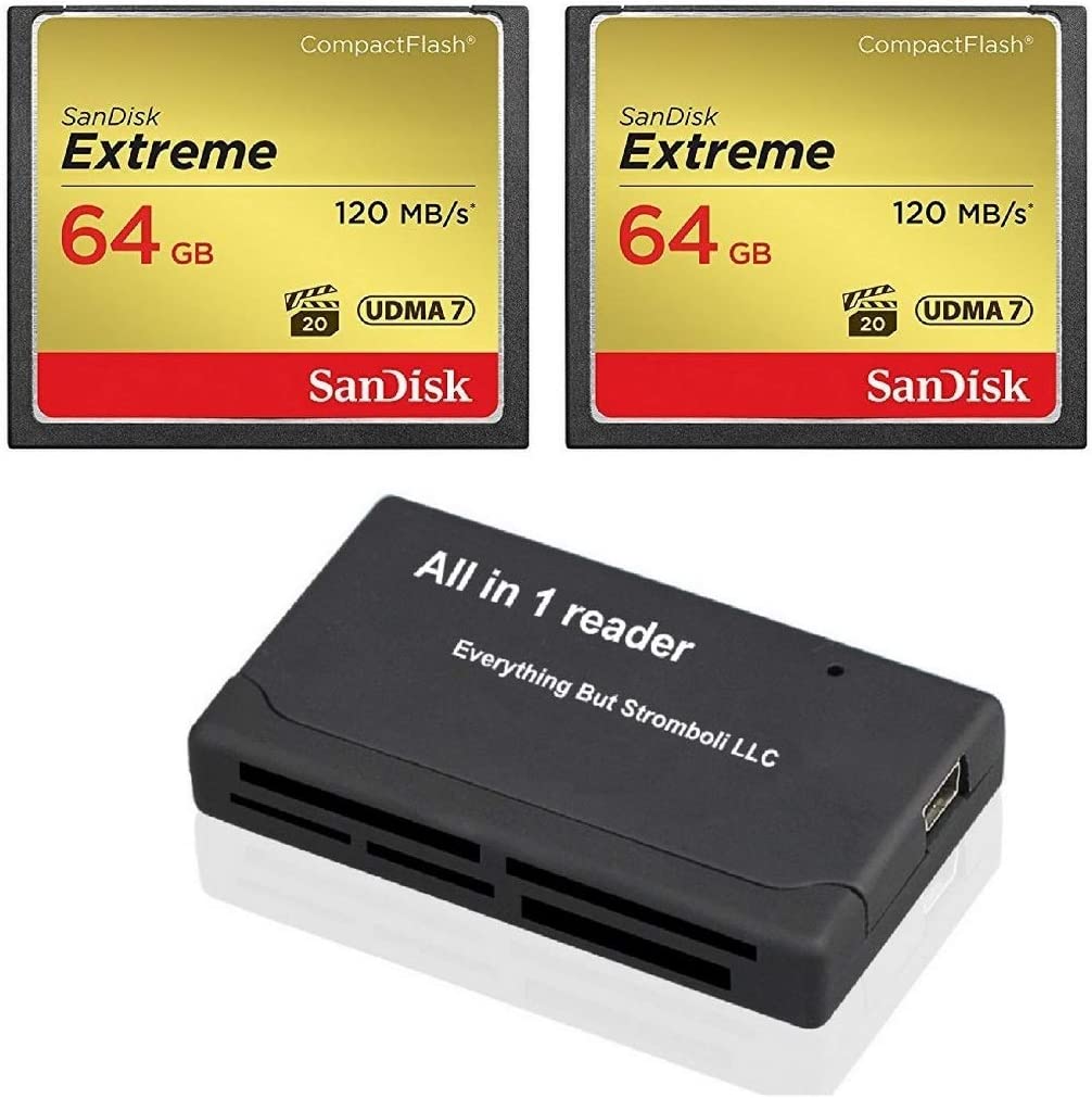 SanDisk Extreme 64GB CompactFlash CF 메모리 카드(2팩)는 캐논 EOS 5D Mark IV 디지털 DSLR 카메라 HD UDMA 7(SDCFXSB-064G-G46) 번들로 Stromboli 콤보 리더를 제외한 모든 것과 함께 작동합니다