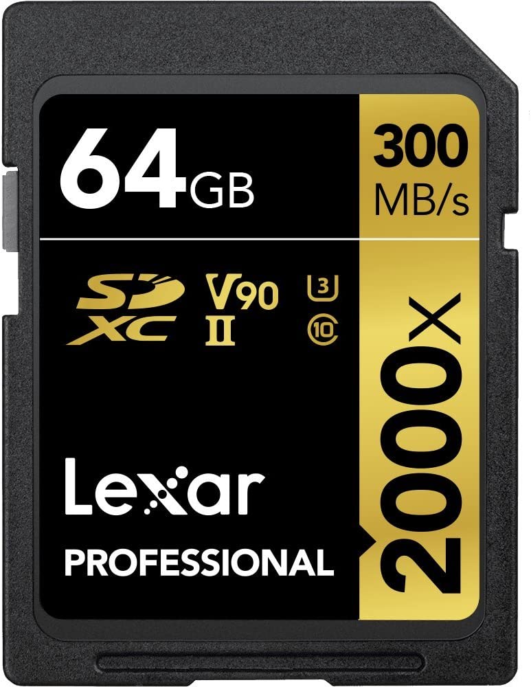 Lexar 프로페셔널 2000x64GB SDXC UHS-II 카드 최대 300MB/s 읽기 DSLR 시네마 품질 비디오 카메라 LSD2000064G-BNNU