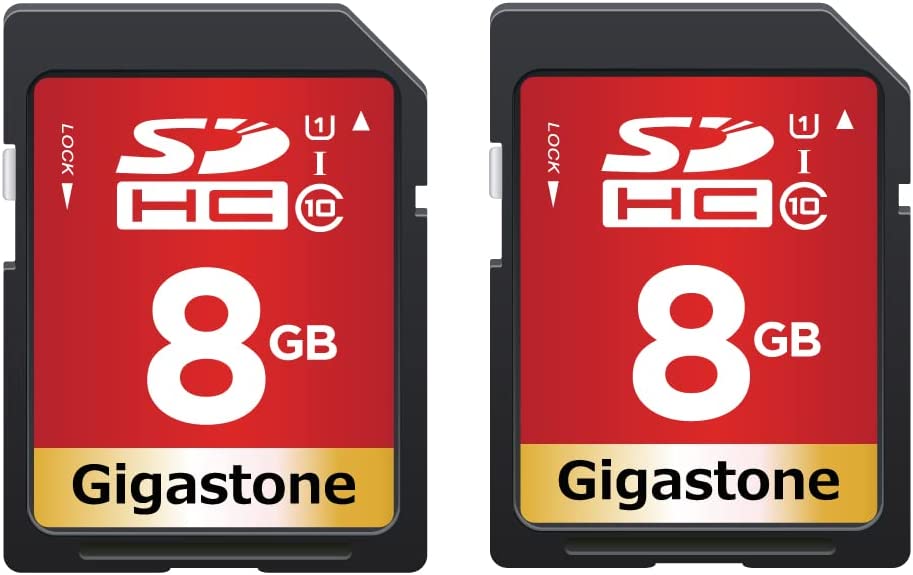 기가스톤 8GB 2팩 SD 카드 UHS-IU1 클래스 10 SDHC 메모리 카드 풀 HD 비디오 캐논 니콘 소니 펜탁스 코닥 올림푸스 파나소닉 디지털 카메라, 미니 케이스 2개 포함