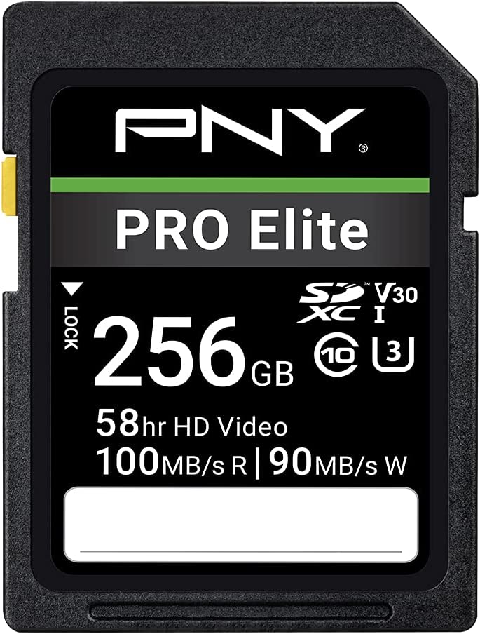 PNY 256GB PRO Elite Class 10 U3 V30 SDXC 플래시 메모리 카드 - 100MB/s 4K UHD 풀HD UHS-I 풀사이즈 SD