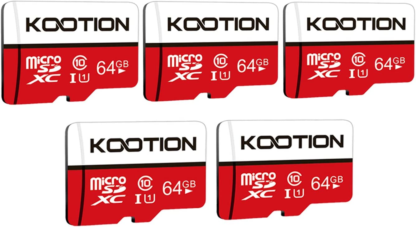 KOOTION 5-Pack 64GB Micro SD 카드 Class 10 Micro-SDXC 메모리 UHS-I 보안 카메라/스마트폰/드론/대시 캠/태블릿/PC용 고속 플래시 TF C10 U1 5팩