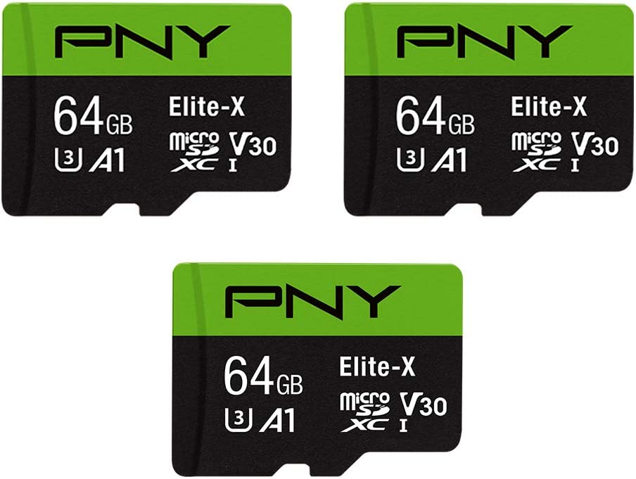 PNY 64GB Elite-X Class 10 U3 V30 마이크로 SDXC 플래시 메모리 카드, 3 카운트(1팩) - 100MB/s, Class 10, U3, V30, A1, 4K UHD, Full HD, UHS-I, 마이크로 SD
