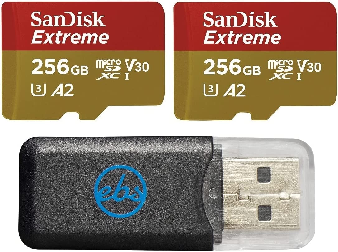 샌디스크 익스트림 UHS-1 U3/V30 A2 256GB MicroSD 2팩 GoPro Hero 9 블랙 액션캠 SDXC SDSQXA1-256G-GN6M 번들 1 Stromboli 마이크로SD 카드 리더 제외 모든 것 포함
