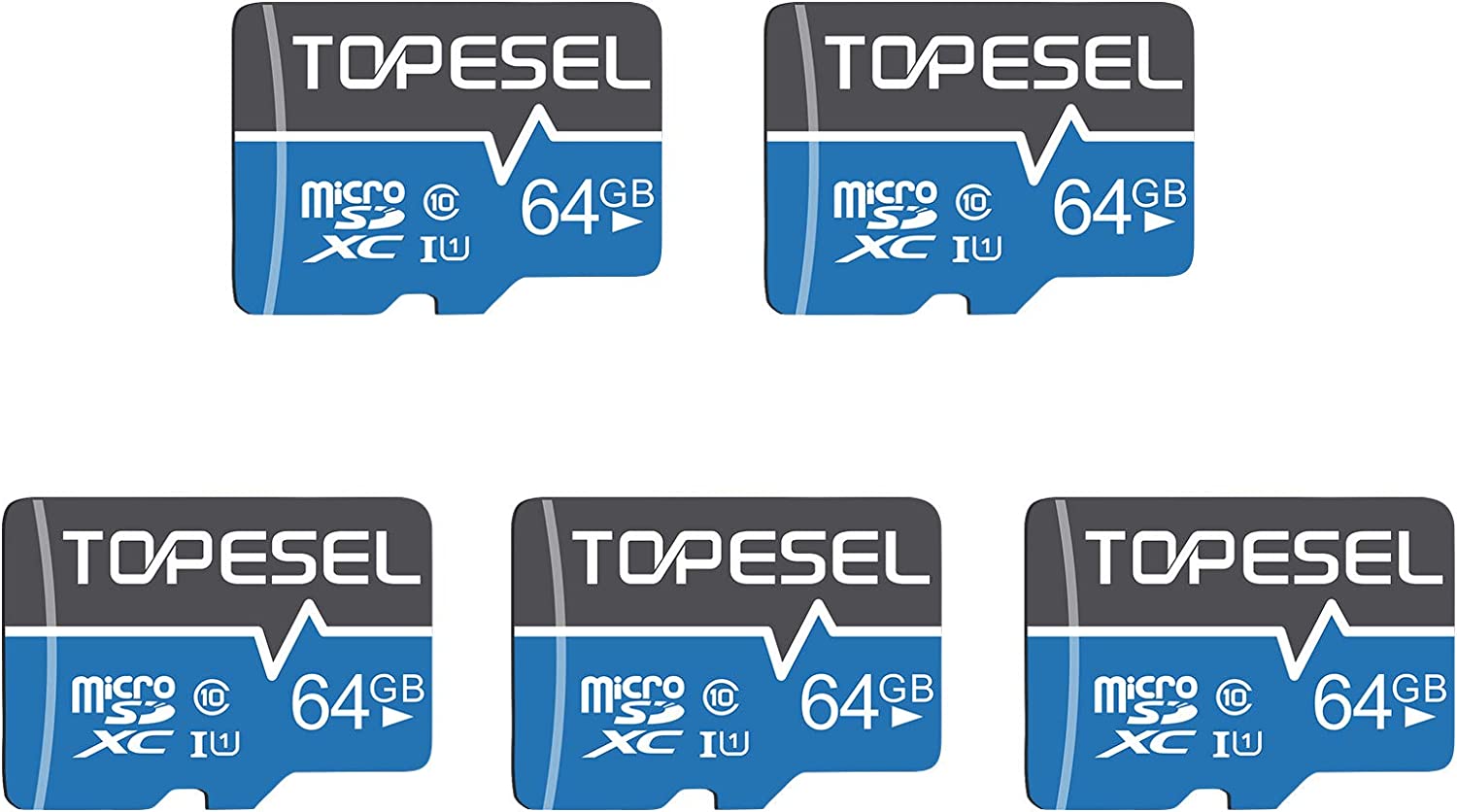 TOPESEL 64GB 마이크로 SD 카드 SDXC 5팩 메모리 UHS-ITF 클래스 10 카메라/폰/갤럭시/드론/대시 캠/GOPRO/태블릿/PC/컴퓨터 U1