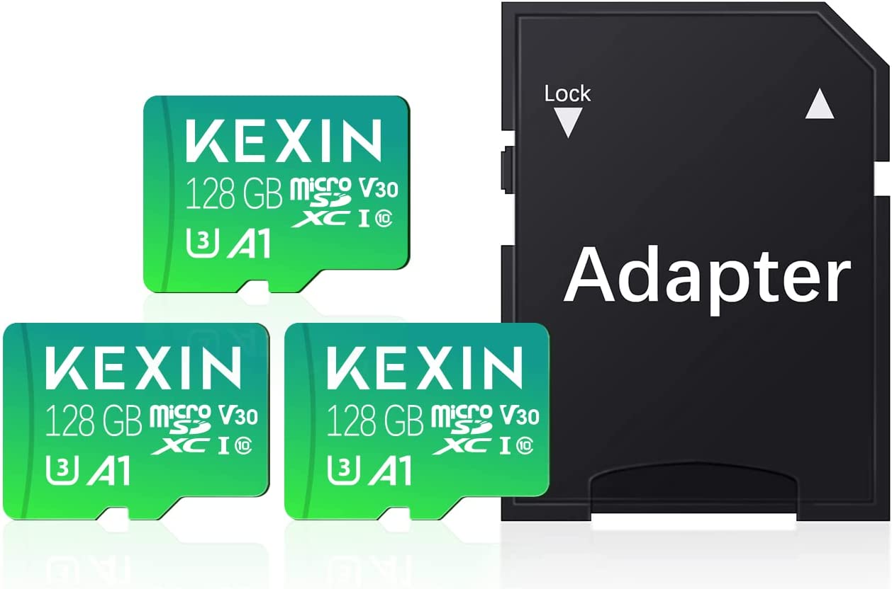 KEXIN 마이크로 SD 카드 128GB - 메모리 - 카드 + 어댑터, 128GB 마이크로 SDXC 풀 HD 및 4K UHD, UHS-I, U3, 3Pack 미니 SD 카드 확장 스토리지 안드로이드 스마트폰, 태블릿