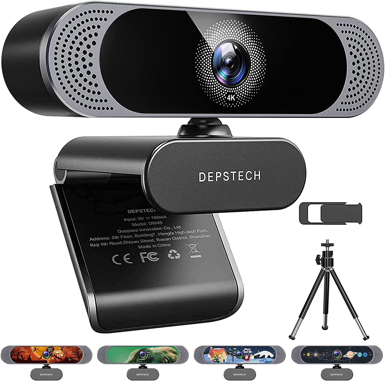 4K 웹캠 DEPSTECH DW49 HD 8MP Sony Sensor 자동 초점 마이크 포함 개인 정보 보호 커버 및 삼각대 플러그 앤 플레이 USB 컴퓨터 웹카메라 Pro Streaming/Online Teaching/Video Calling/Zoom/Skype