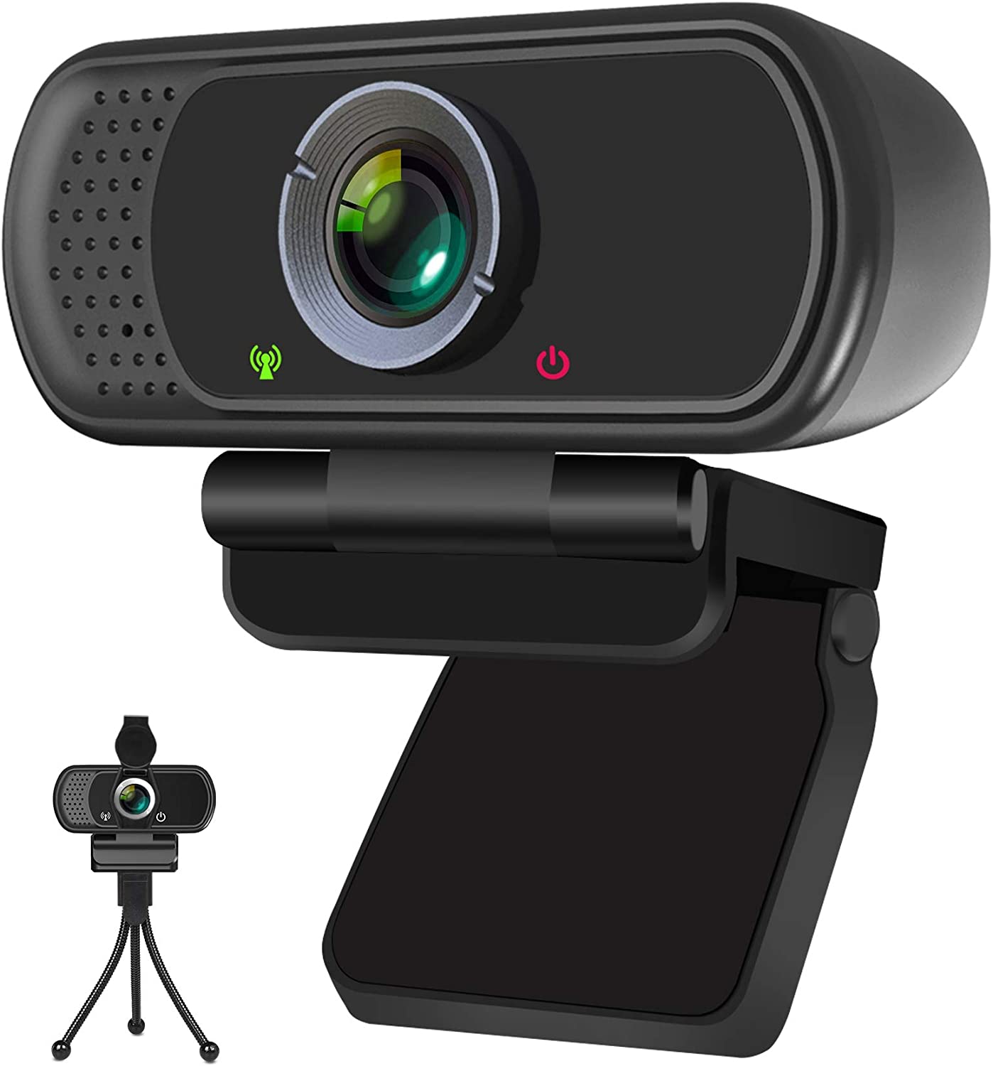 웹캠, 개인 정보 셔터 및 삼각대 스탠드 포함 HD 웹캠 1080P, 마이크로폰 포함 Pro 스트리밍 웹 카메라, PC Mac 노트북 데스크톱용 와이드스크린 USB 컴퓨터 카메라 비디오 통화 회의 녹화