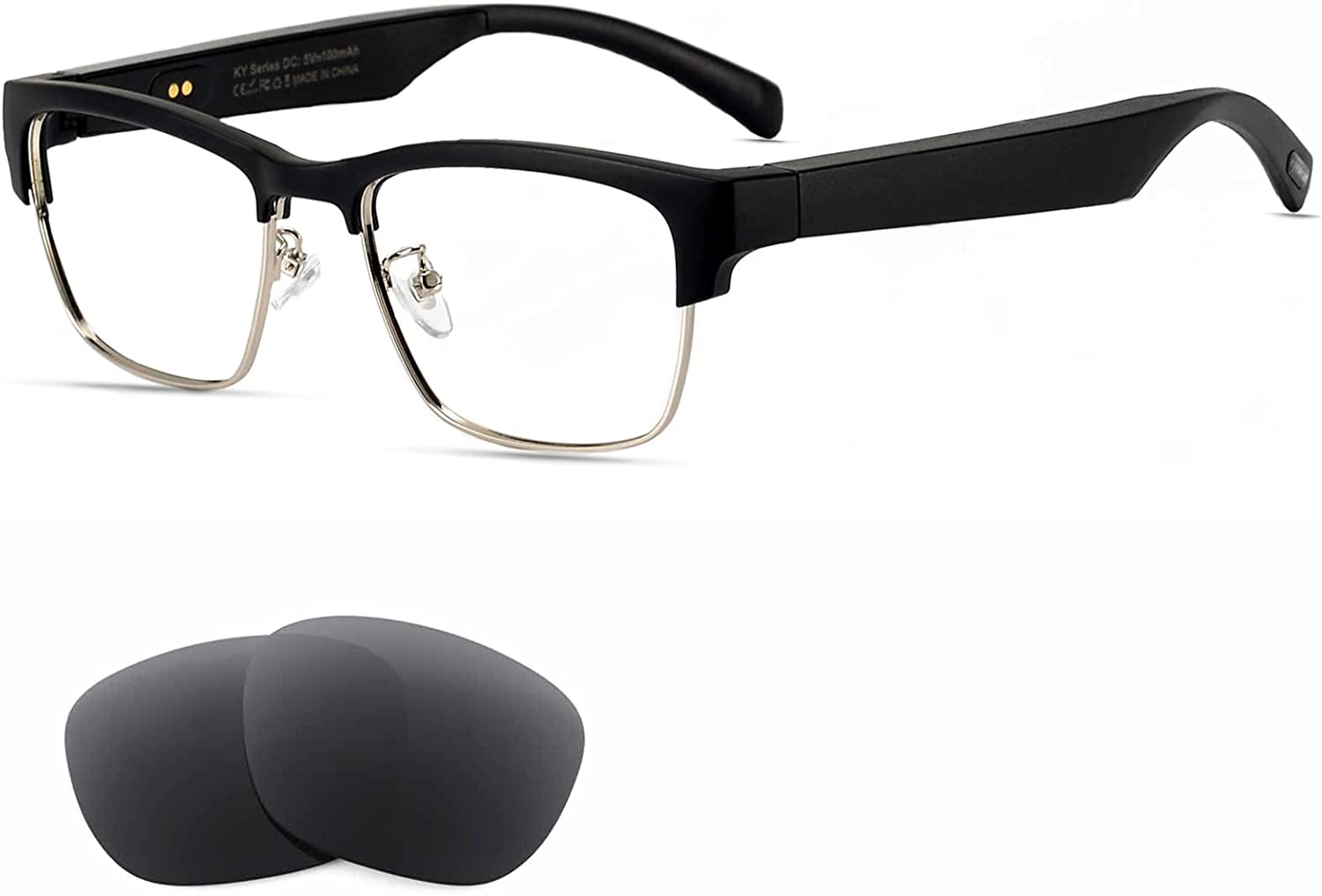 도비코 스마트 안경 알렉사가 있는 남성용 블루투스 오디오 안경, 마이크 내장, 블루 라이트 필터 및 모든 스마트 기기용 편광 렌즈 음성 비서