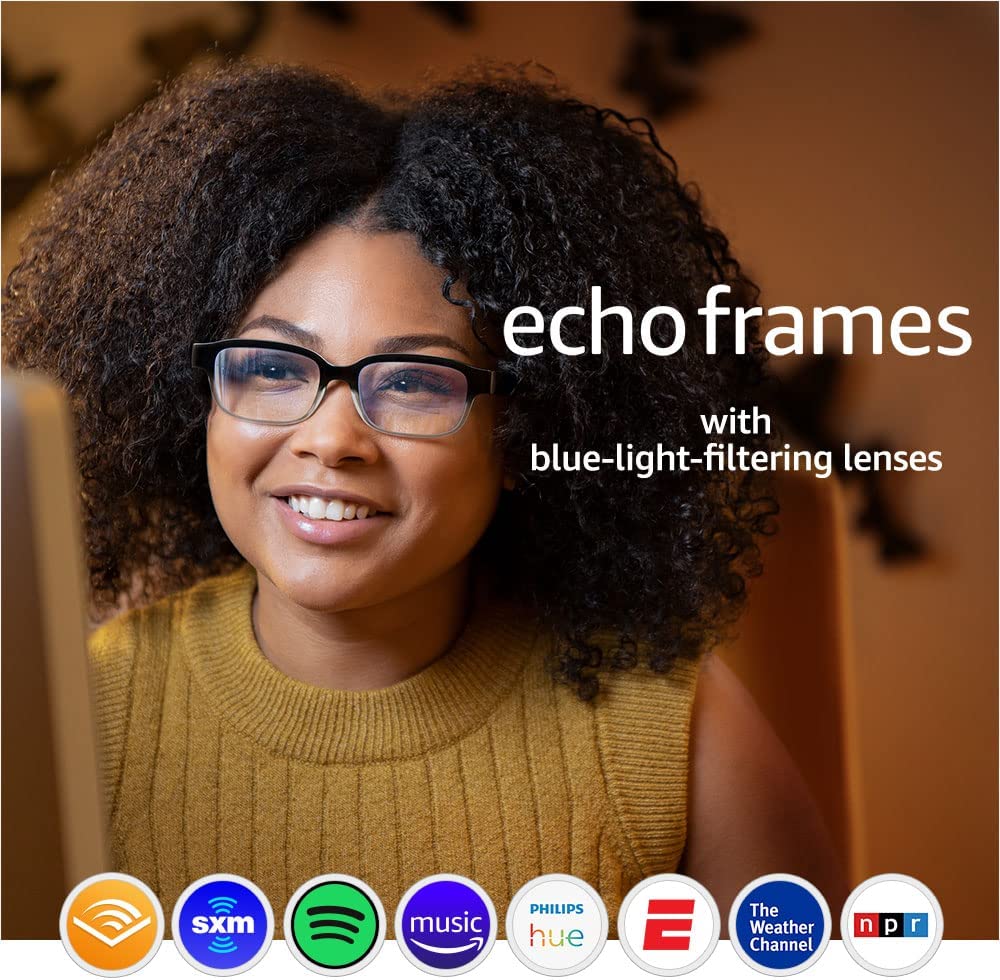 에코 프레임(2세대) | 알렉사가 적용된 스마트 오디오 안경 | 블루라이트 필터링 렌즈가 적용된 쿼츠 그레이