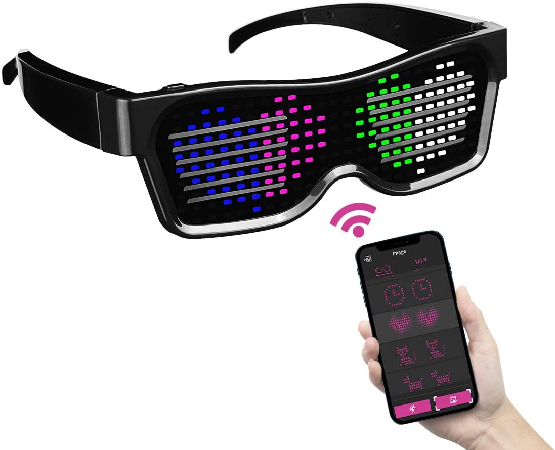 파티 축제 플래시 디스플레이 DIY 문자 메시지 애니메이션 APP 제어 여성용 선물 남성용 컬러 라이트 을 갖춘 맞춤형 LED 업 안경