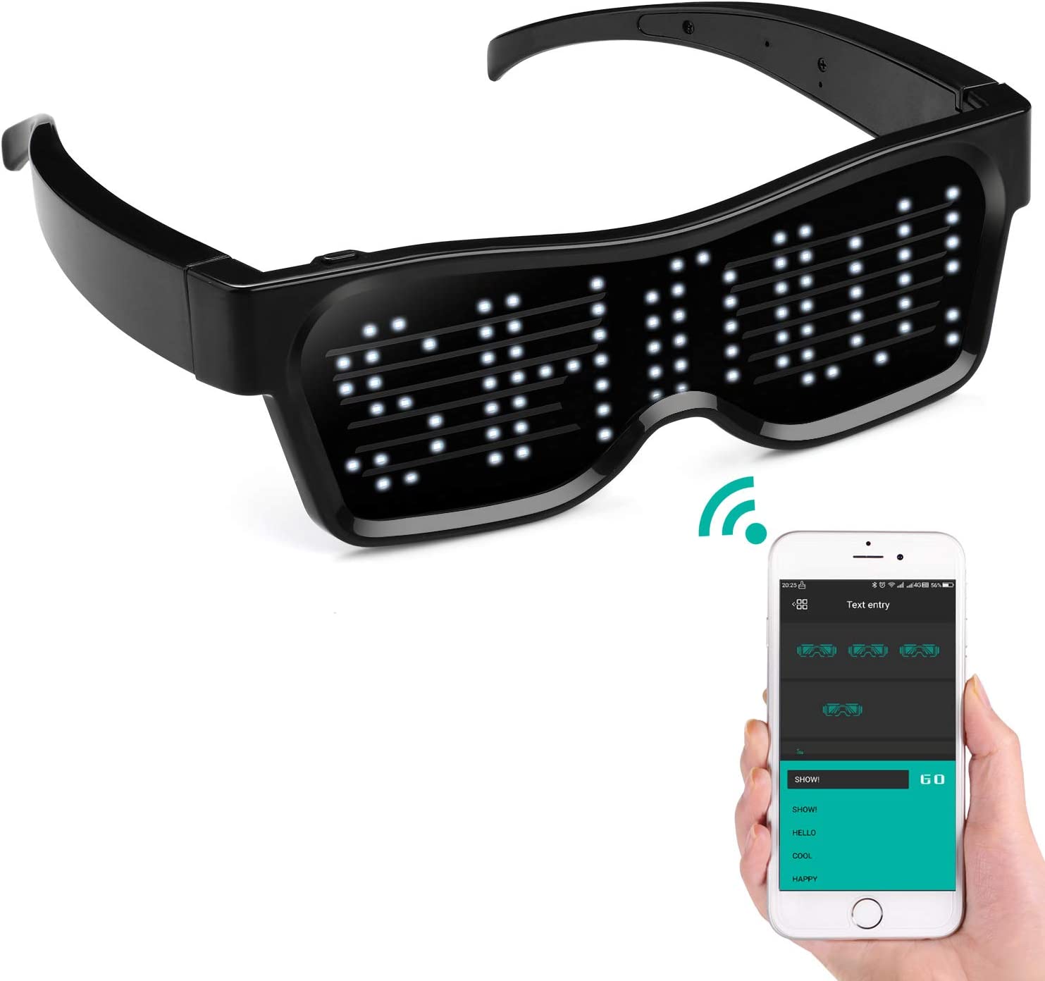 알라비스xxx LED 안경, 블루투스 APP 연결 LED 디스플레이 스마트 안경 USB 충전식 DIY 펑키 안경 파티 클럽 DJ 할로윈 크리스마스(텍스트, 그래피티, 애니메이션, 음악 리듬)