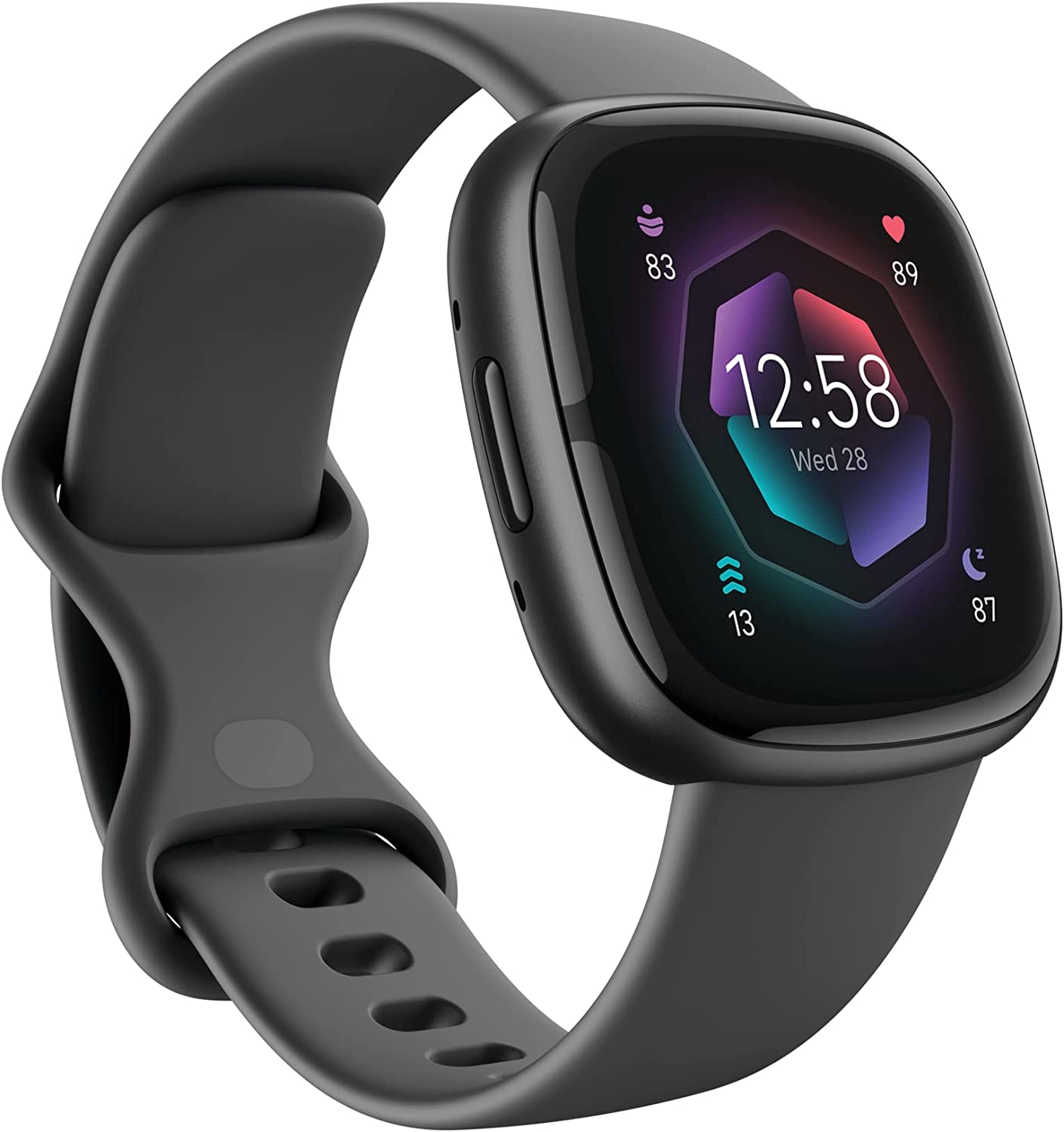 스트레스와 수면을 관리하는 도구가 포함된 Fitbit Sense 2 Advanced Health Fitness Smartwatch ECG App SpO2 24/7 심박수 및 GPS Shadow Grey/Graphite One Size S L 밴드 포함