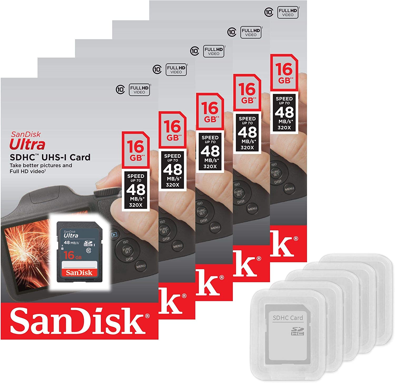 5팩 - SanDisk Ultra 16GB SDHC 메모리 플래시 카드 UHS-I Class 10 읽기 속도 최대 48MB/s 320X SDSDUNB-016G-GN3IN 도매장 + (5건)