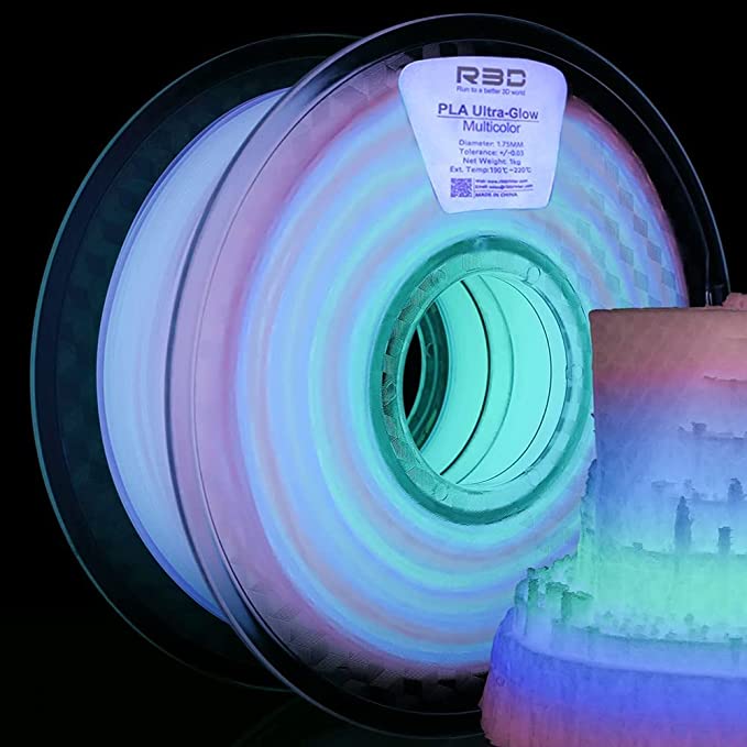 R3D PLA 3D 프린터 필라멘트, Rainbow Colorpla 필라멘트 1.75mm 1KG 스풀(2.2lbs) 치수 정확도 +/- 0.03mm 대부분의 FDM 프린터 장착(밝은 멀티컬러)