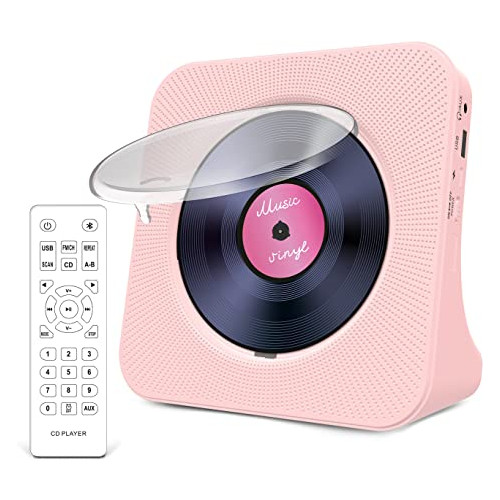 블루투스 5.0이 장착된 휴대용 그레디오 CD 플레이어 HiFi 사운드 스피커 리모컨이 음악 더스트 커버 FM 라디오 LED 스크린 지원 AUX/USB 가정용 헤드폰 잭 어린이 Kpop 선물