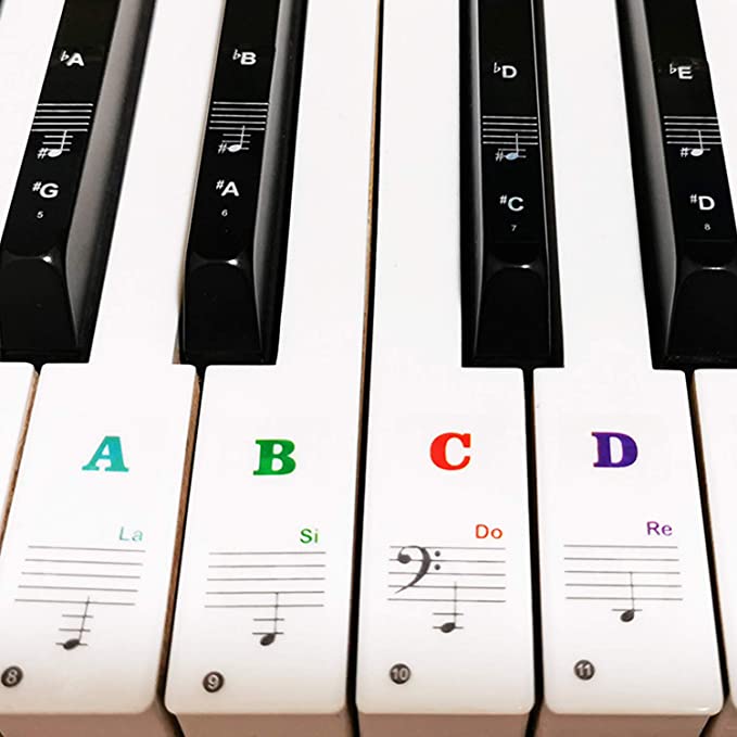 88/61/54/49/37 키용 피아노 키보드 스티커 학습을 위한 굵고 큰 글자 탈착식 문자 초보자와 어린이 노트 레이블 멀티컬러