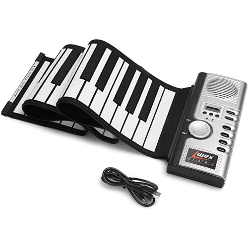 루젝스 키보드 피아노 61 키 롤업 피아노 휴대용 충전식 전자 핸드 롤 피아노 환경 실리콘 피아노 키보드(실버)