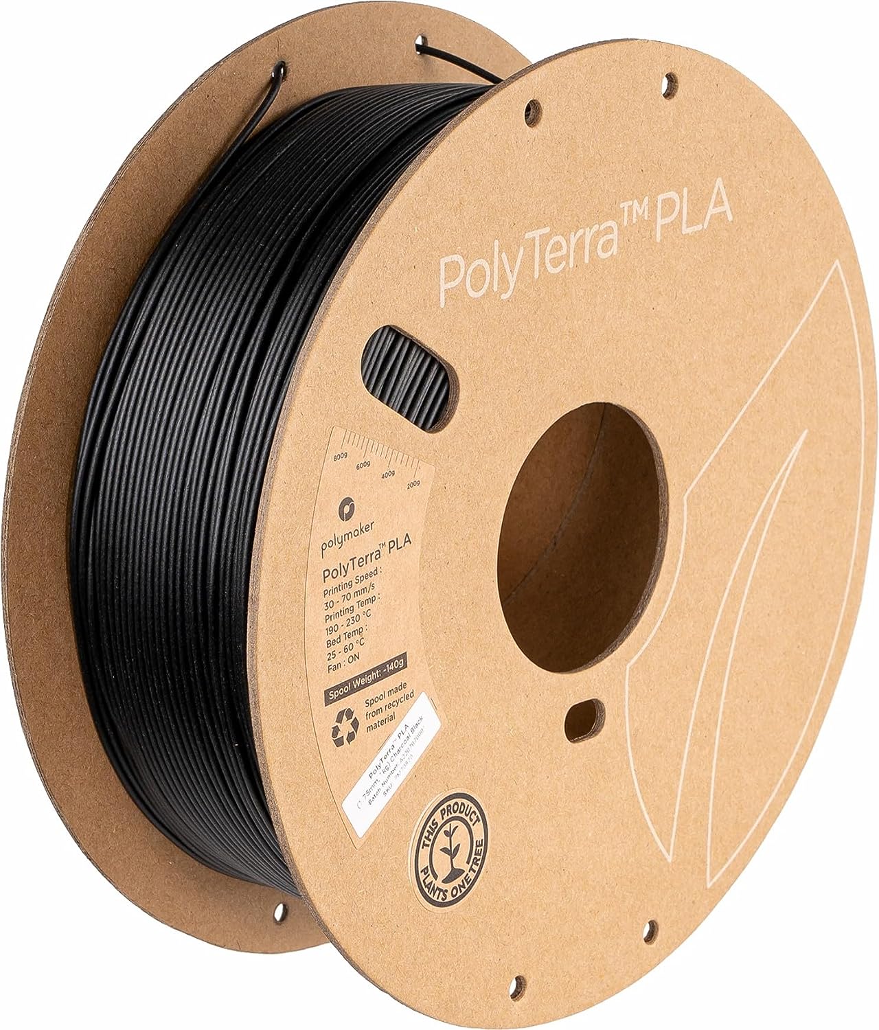 Polymaker Matte PLA Filament 1.75mm Black, 1.75 PLA 3D Printer Filament 1kg - PolyTerra 1.75 PLA Filament Matte Black 3D Printing Filament (1 Tree Planted)