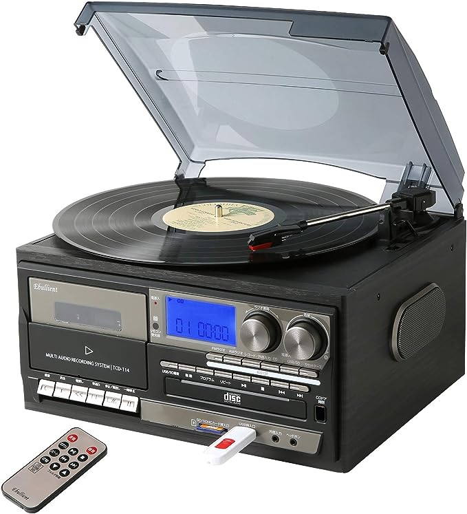 토우쇼 다기능 레코드 플레이어 콤팩트 AM/FM라디오 와이드FM지원 녹음기능 재생기능 USB/SD CD 카세트테이프 그레이 TCD-114 GR