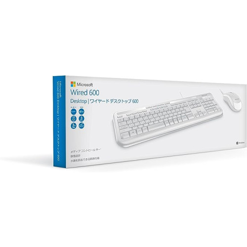 마이크로소프트 와이어드 데스크톱 600 APB-00033 : 유선 키보드 마우스 세트 방적 사양 저소음 키보드 게이밍 USB연결( 화이트 )