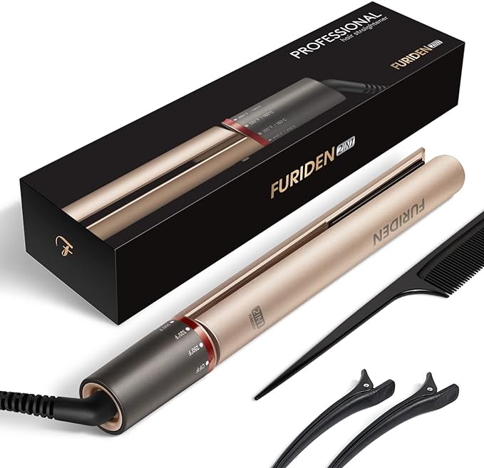 FURIDEN Professional Salon Quality Hair Straightener, Hair Straightener and Curler 2 in 1, Flat Iron Curling Iron in One, Fast Results | Long Lasting