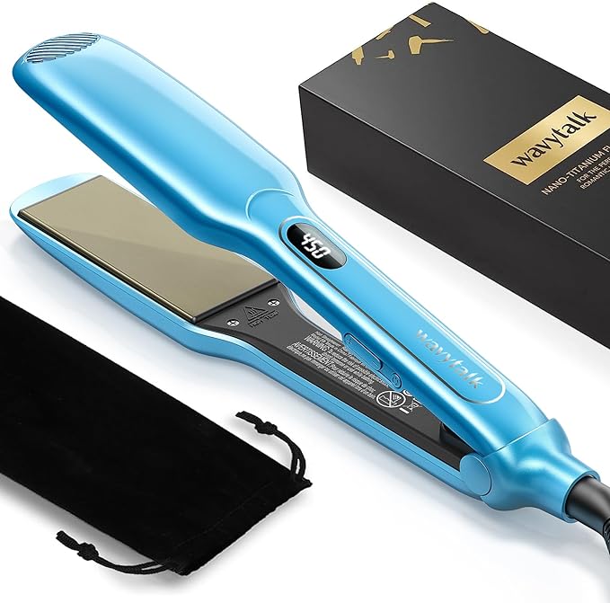 Hair Straightener, 1.75 Inch Wide Titanium Flat Iron for Hair, Professional Hair Straightener with Adjustable Temp(170 ℉-450℉), Fast Heat up Dual Voltage Flat Iron (Blue)