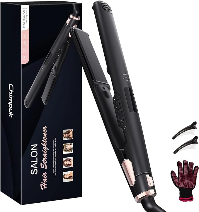 Chimpuk PRO Hair Straightener Curling Iron, Tourmaline Ceramic Titanium for All Hair Type,1 inch Flat Iron Straightening and Curler with 11 Adjustable Heat Settings, Dual Voltage & Smart Power Off