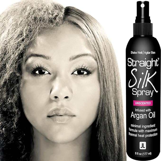 Straight Silk Spray with Moroccan Argan Oil | Hair Straightening Protector & Detangler | Alcohol-Free | Heat Protectant up to 450°F | Flat-Iron | Blow-Dry | Unscented | Hair Spray | MADE IN USA (6oz)